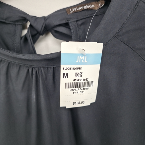 J. McLaughlin Elodie Blouse Black Size M NWT $158 Mock Neck Top Quiet Luxury - Picture 9 of 16
